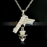 Punk Style Silver Plating Crystal Inlay Pistol & Skeleton Design Necklace (Silver)