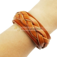 Stylish Handmade Braided PU Leather Bracelet with Two Adjustable Press Stud Clasp (Orange)