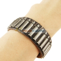 Stylish Bullet-in-Line PU Leather Wide Bracelet (Brown)