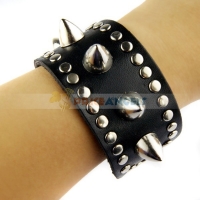 Stylish Rivet and Bullet Design PU Leather Wide Bracelet (Black)