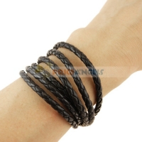 Simple but Fashionable Three Layers Braided PU Leather Bracelet (Black)