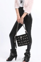 Lady Fashion High Waist Black PU Leather Pantyhose